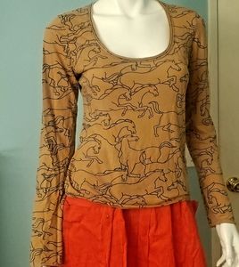 Lux Long Sleeve Scoop Neck Horses Shirt Large